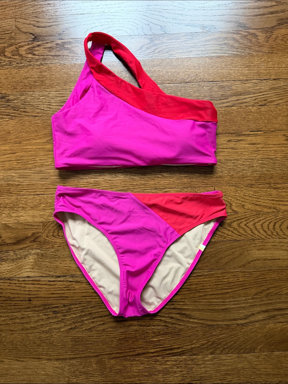 summersalt One-Shoulder Two-Tone Pink & Red Bikini